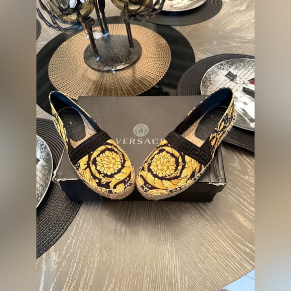 Versace Yellow and Black Patterned Espadrilles - Picture 1 of 10